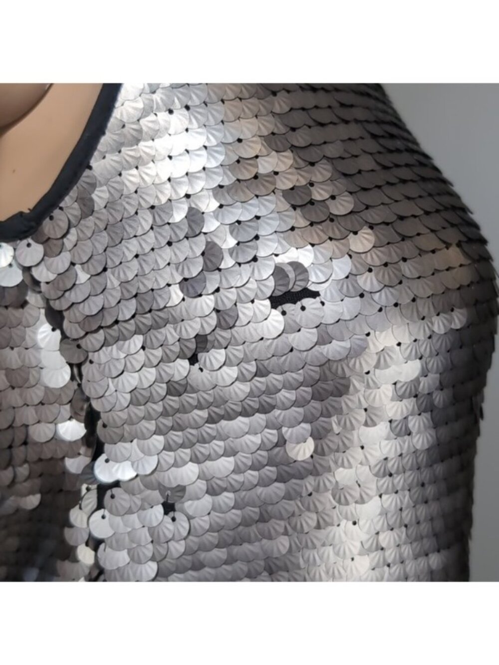 Zara Metallic Silver Sequin Mini Dress Womens Size Medium Sleeveless Shift Party - Picture 12 of 14